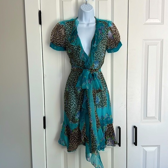 Blumarine Teal and Leopard Print Dress - Picture 3 of 14